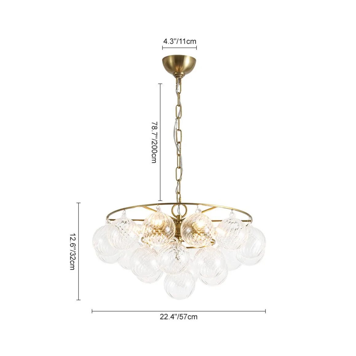 Cluster Ribbed Glass Globe Bubble Round Tiered Chandelier