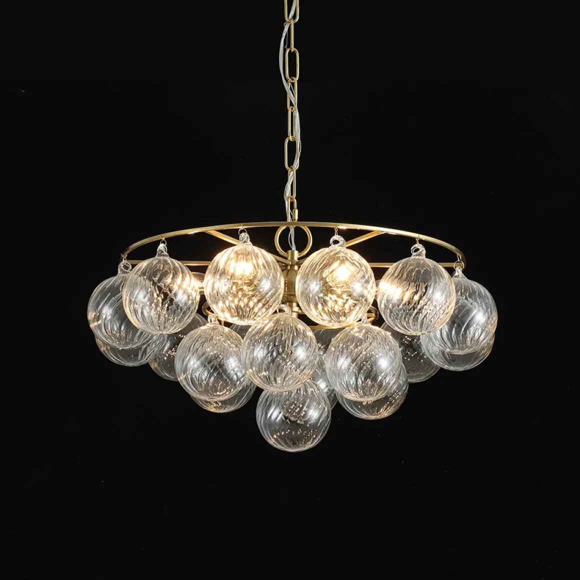 Cluster Ribbed Glass Globe Bubble Round Tiered Chandelier