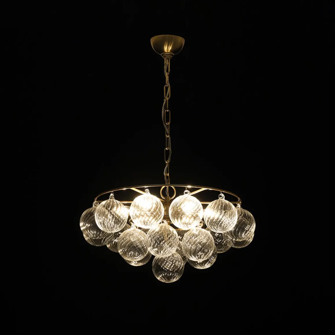 Cluster Ribbed Glass Globe Bubble Round Tiered Chandelier