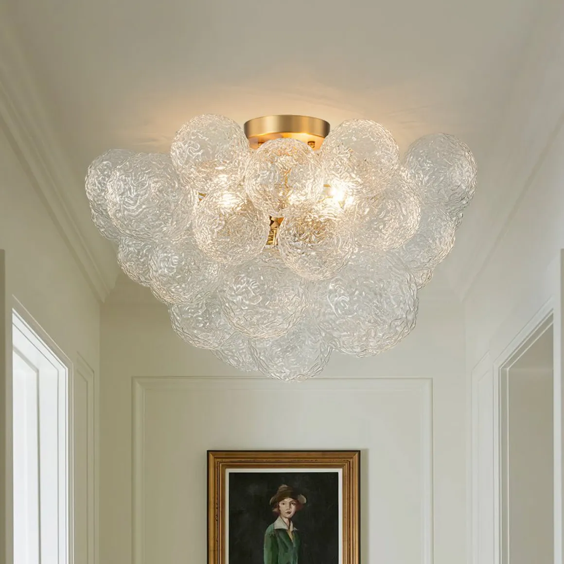 Cluster Rippled Textured Glass Bubble Semi Flush Chandelier