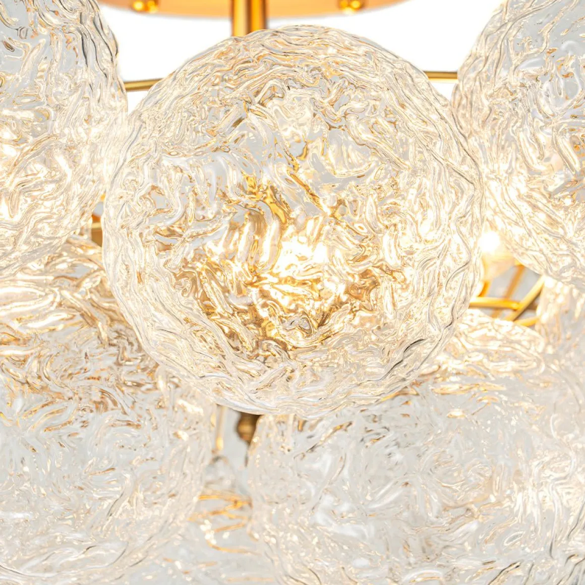 Cluster Rippled Textured Glass Bubble Semi Flush Chandelier