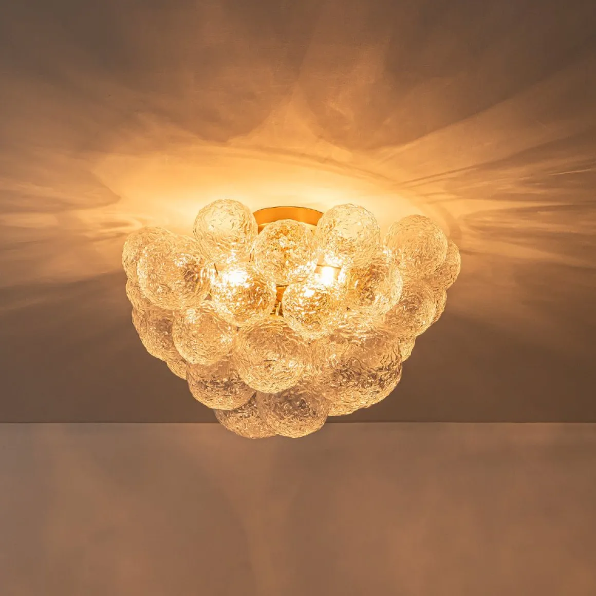 Cluster Rippled Textured Glass Bubble Semi Flush Chandelier