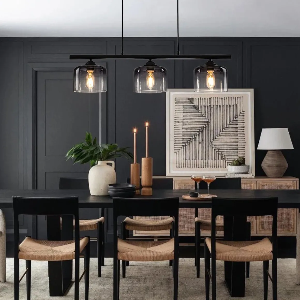 Contemporary 3-Light Gradual Smoked Glass Island Chandelier