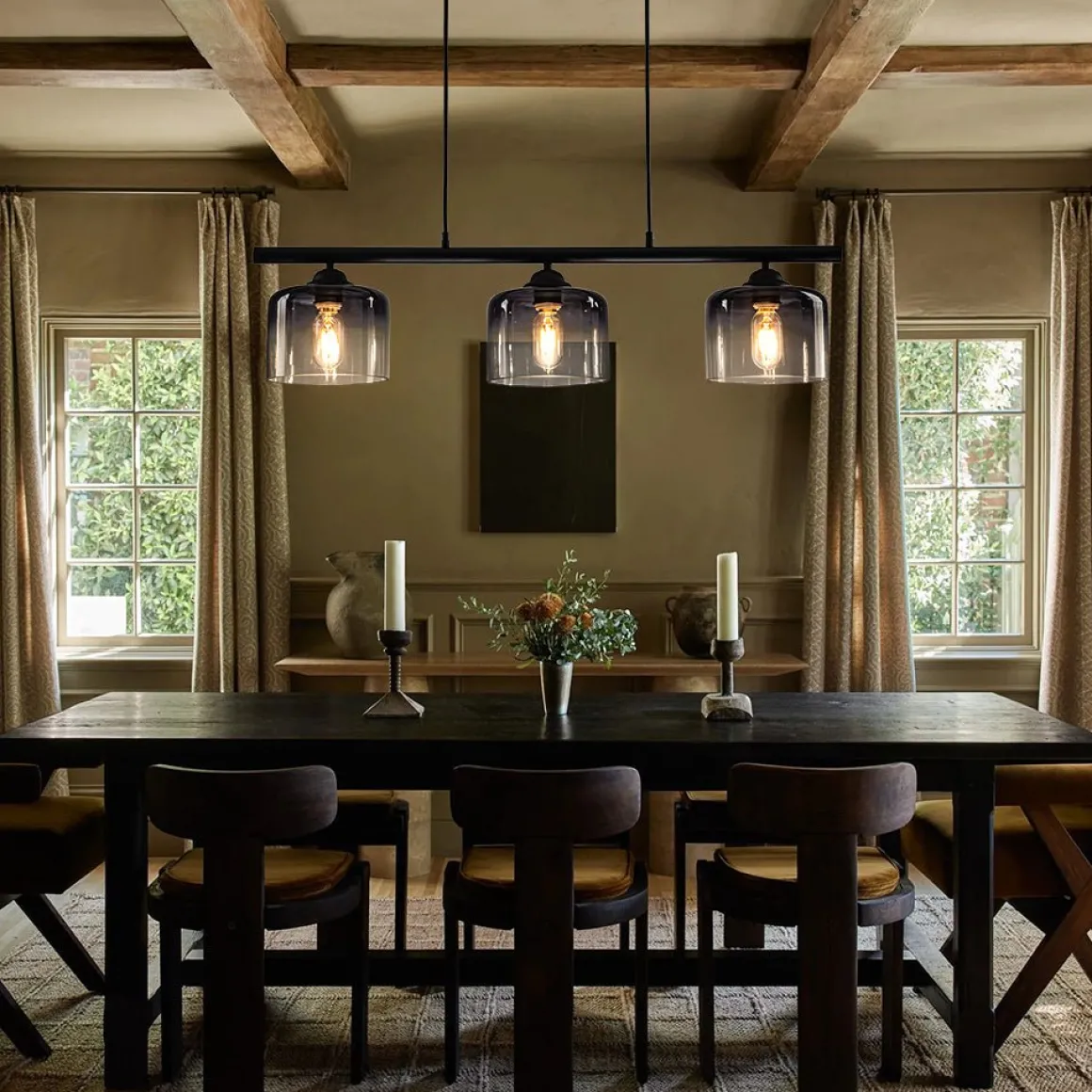 Contemporary 3-Light Gradual Smoked Glass Island Chandelier