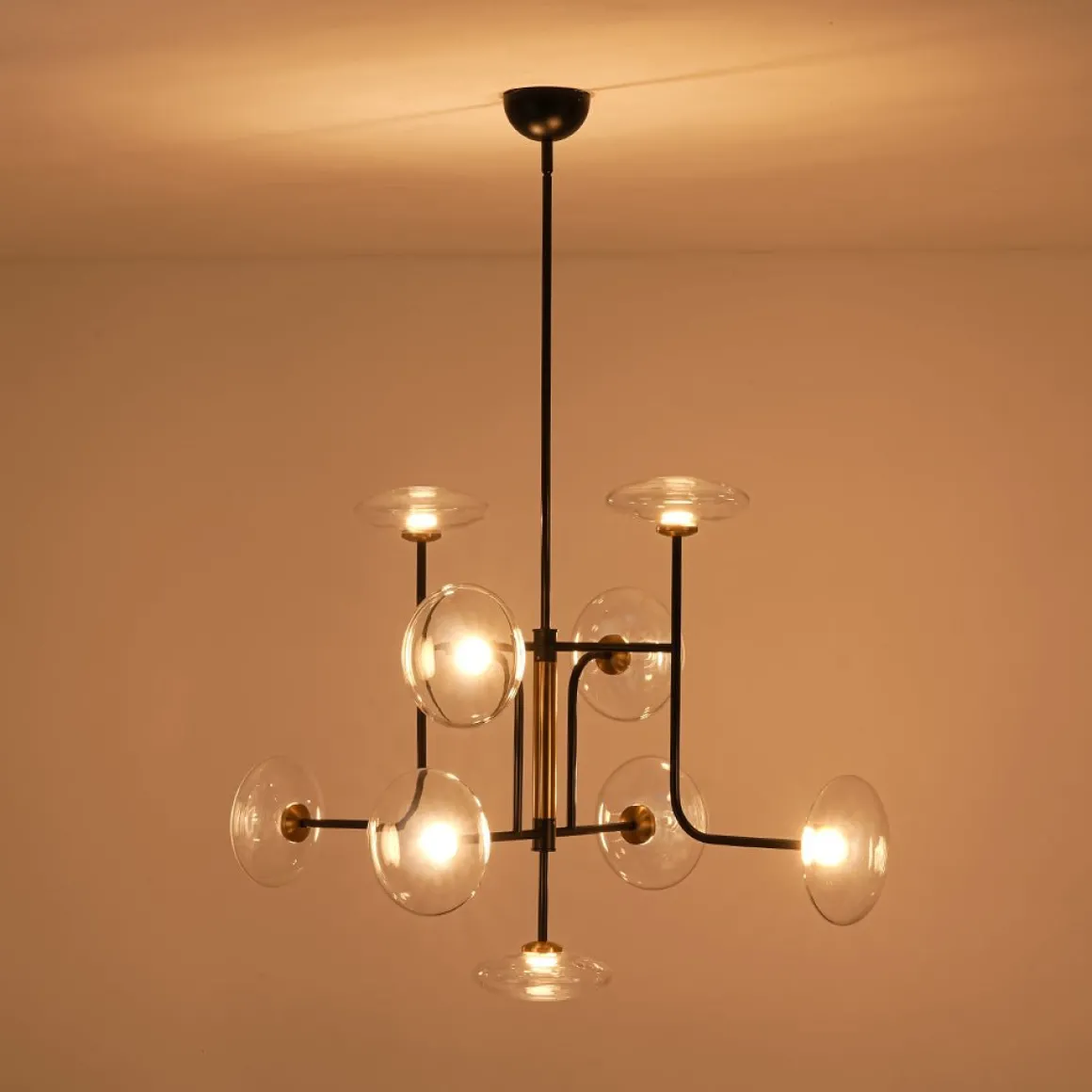 Designer 9-light Glass Dimmable LED Linear Sputnik Chandelier