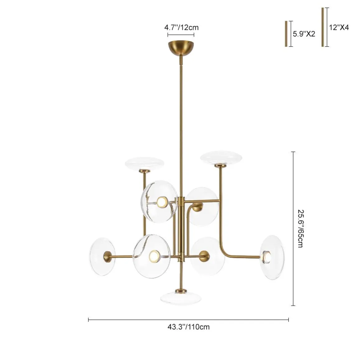 Designer 9-light Glass Dimmable LED Linear Sputnik Chandelier