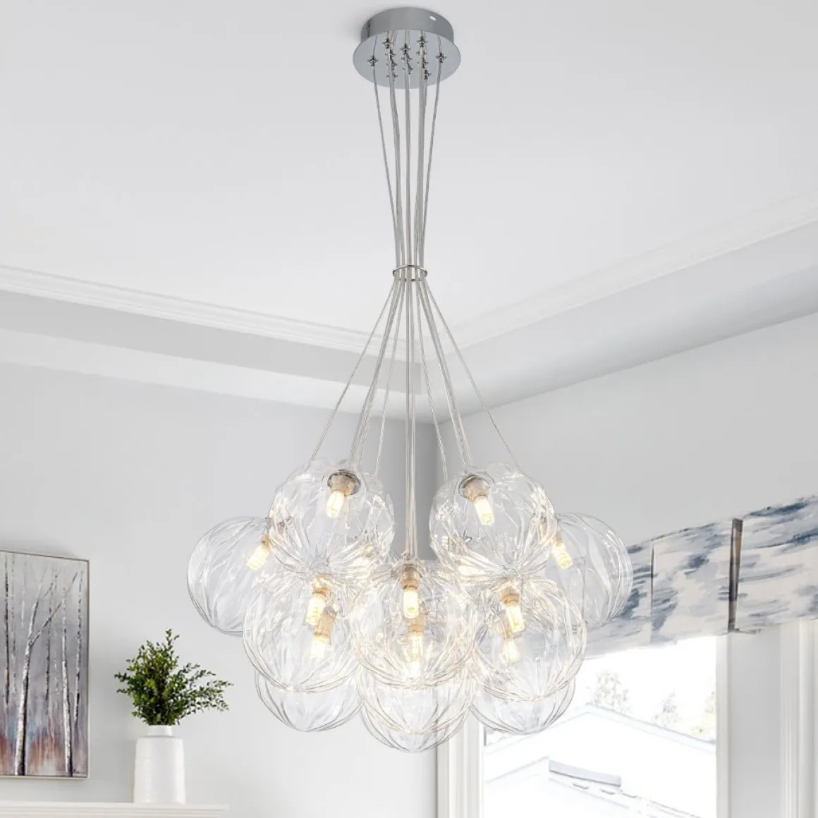 Dimmable Cluster Sculpture Texture Glass Globe Bubble Chandelier