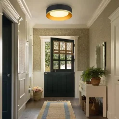 Dimmable LED Black Gold Iron Milky Glass Drum Flush Mount