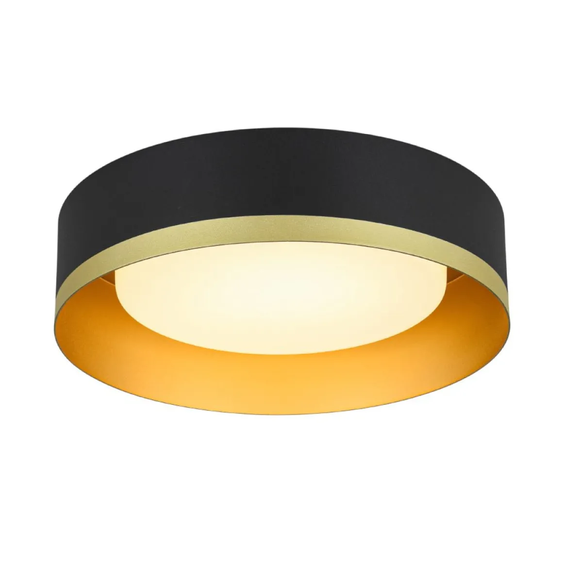 Dimmable LED Black Gold Iron Milky Glass Drum Flush Mount