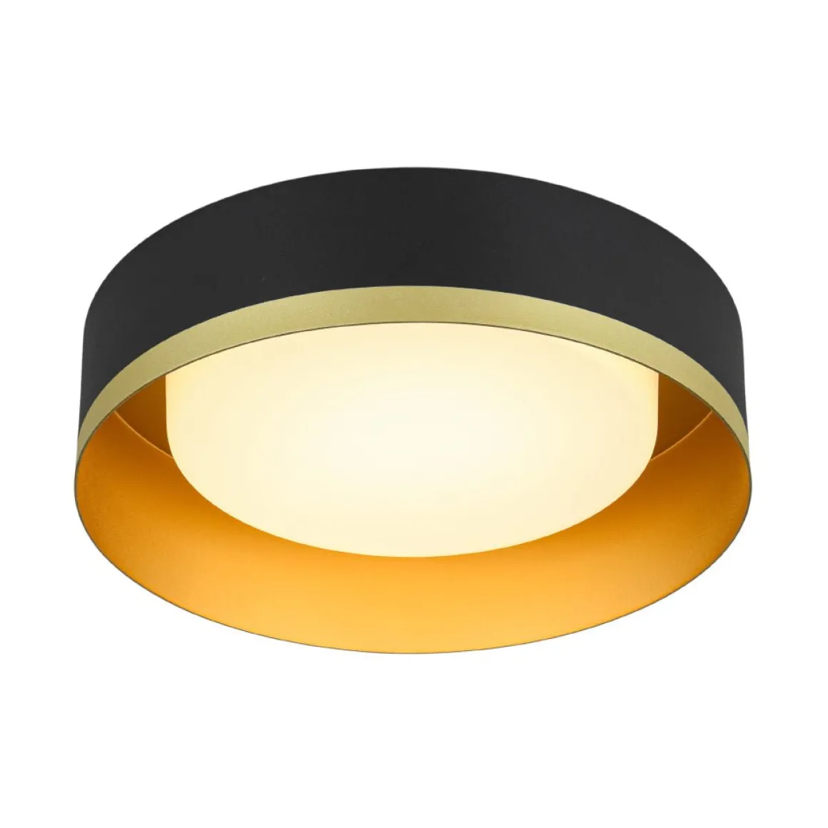 Dimmable LED Black Gold Iron Milky Glass Drum Flush Mount