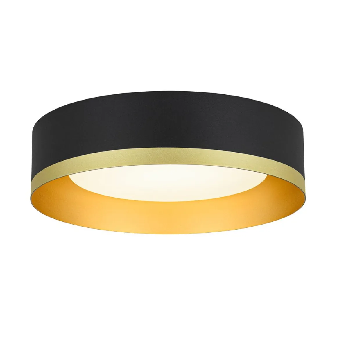 Dimmable LED Black Gold Iron Milky Glass Drum Flush Mount