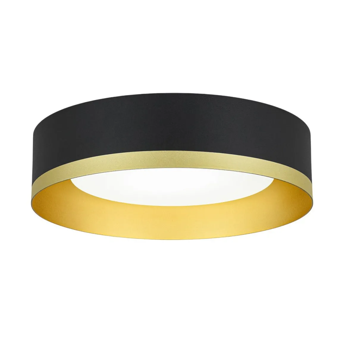 Dimmable LED Black Gold Iron Milky Glass Drum Flush Mount