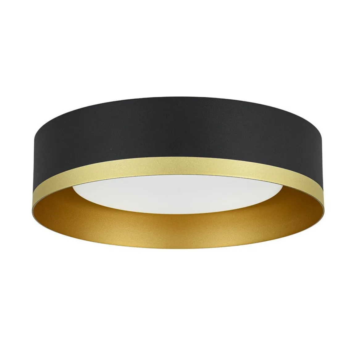 Dimmable LED Black Gold Iron Milky Glass Drum Flush Mount