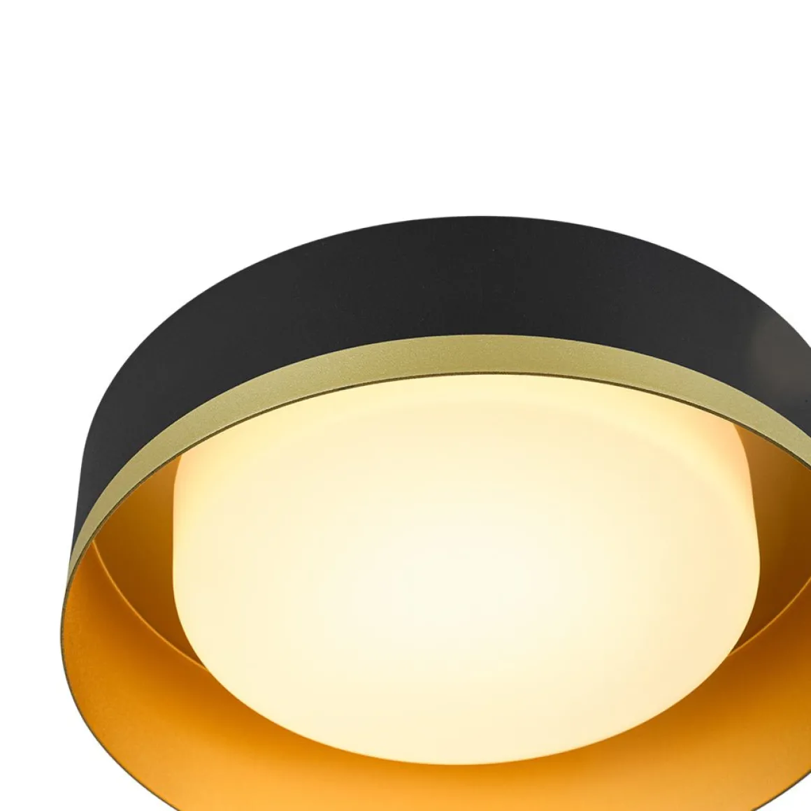 Dimmable LED Black Gold Iron Milky Glass Drum Flush Mount