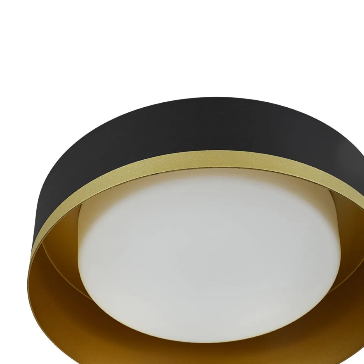 Dimmable LED Black Gold Iron Milky Glass Drum Flush Mount