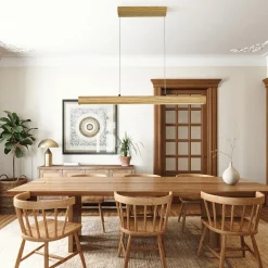 Dimmable LED Pine Wooden Wide Linear Island Pendant