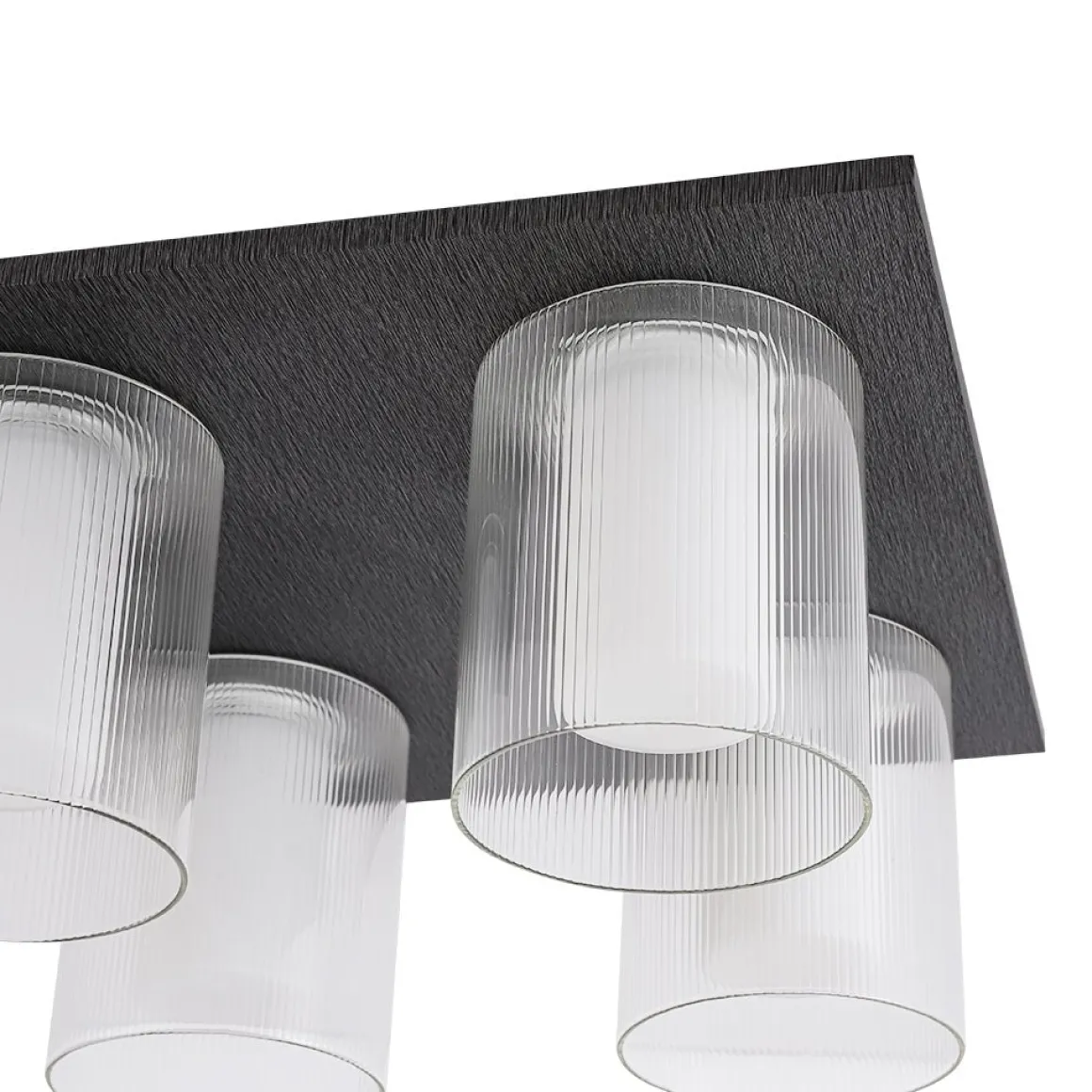 Dimmable LED Ribbed Glass 4-Light Square Semi Flush Mount