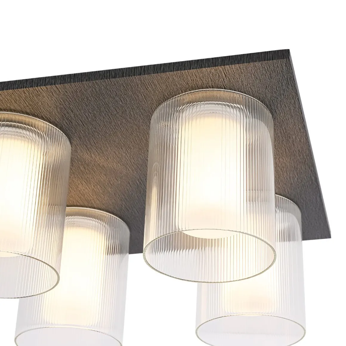 Dimmable LED Ribbed Glass 4-Light Square Semi Flush Mount