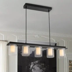 Dimmable LED Ribbed Glass Shade Kitchen Island Chandelier