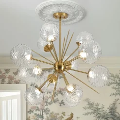 Dimmable LED Ripple Glass Bubble Sputnik Sunburst Chandelier