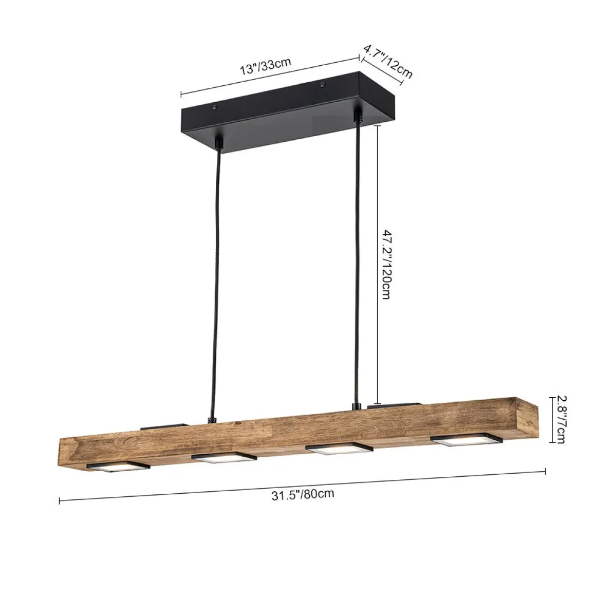 Dimmable LED Rustic Linear Oak Wood Kitchen Island Pendant
