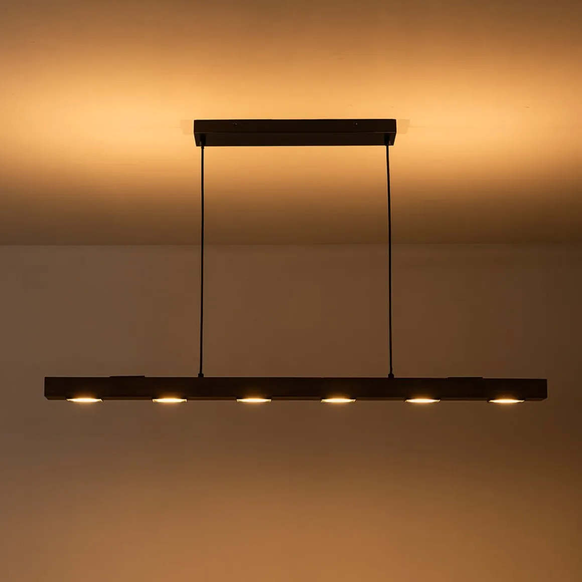 Dimmable LED Rustic Linear Oak Wood Kitchen Island Pendant