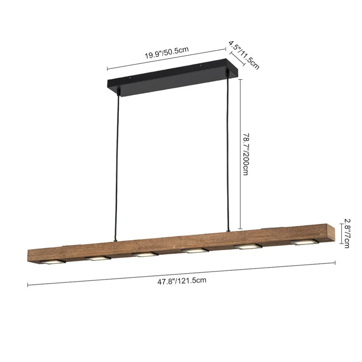 Dimmable LED Rustic Linear Oak Wood Kitchen Island Pendant