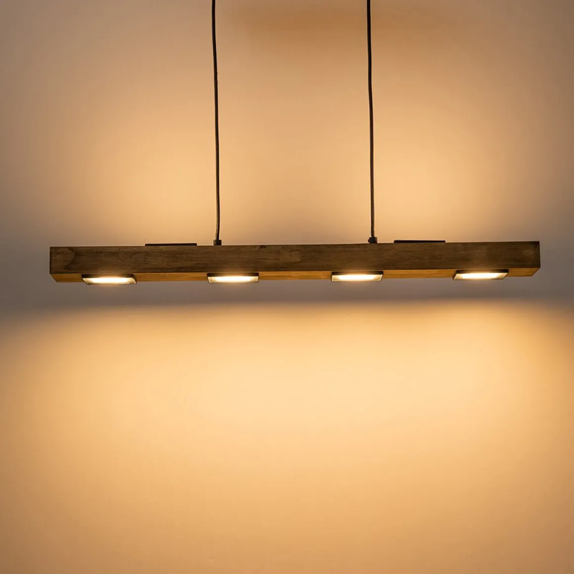 Dimmable LED Rustic Linear Oak Wood Kitchen Island Pendant