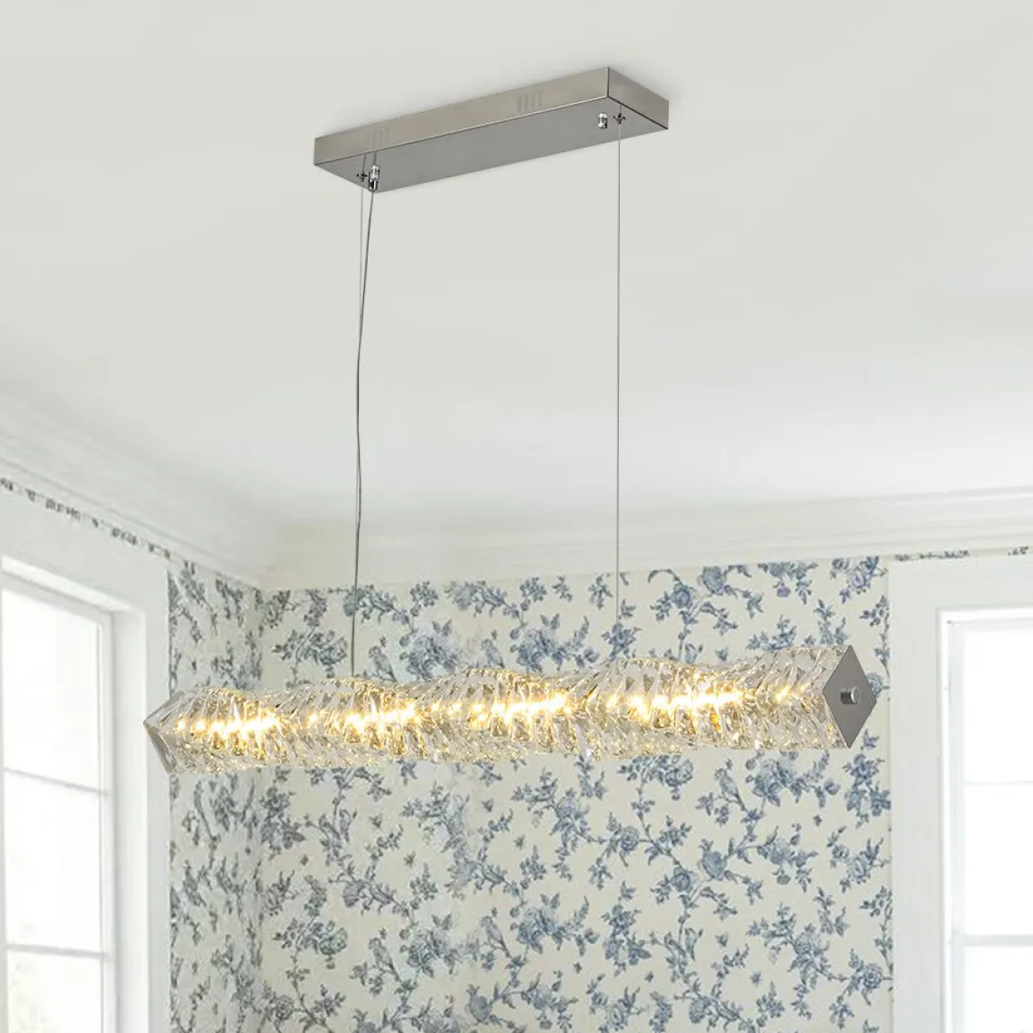 Dimmable LED Twisted Crystal Linear Island Chandelier