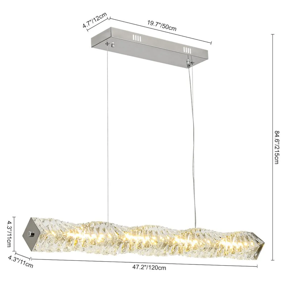 Dimmable LED Twisted Crystal Linear Island Chandelier
