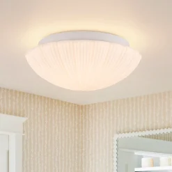 Dimmable LED White Ribbed Glass Scalloped Ceiling Light