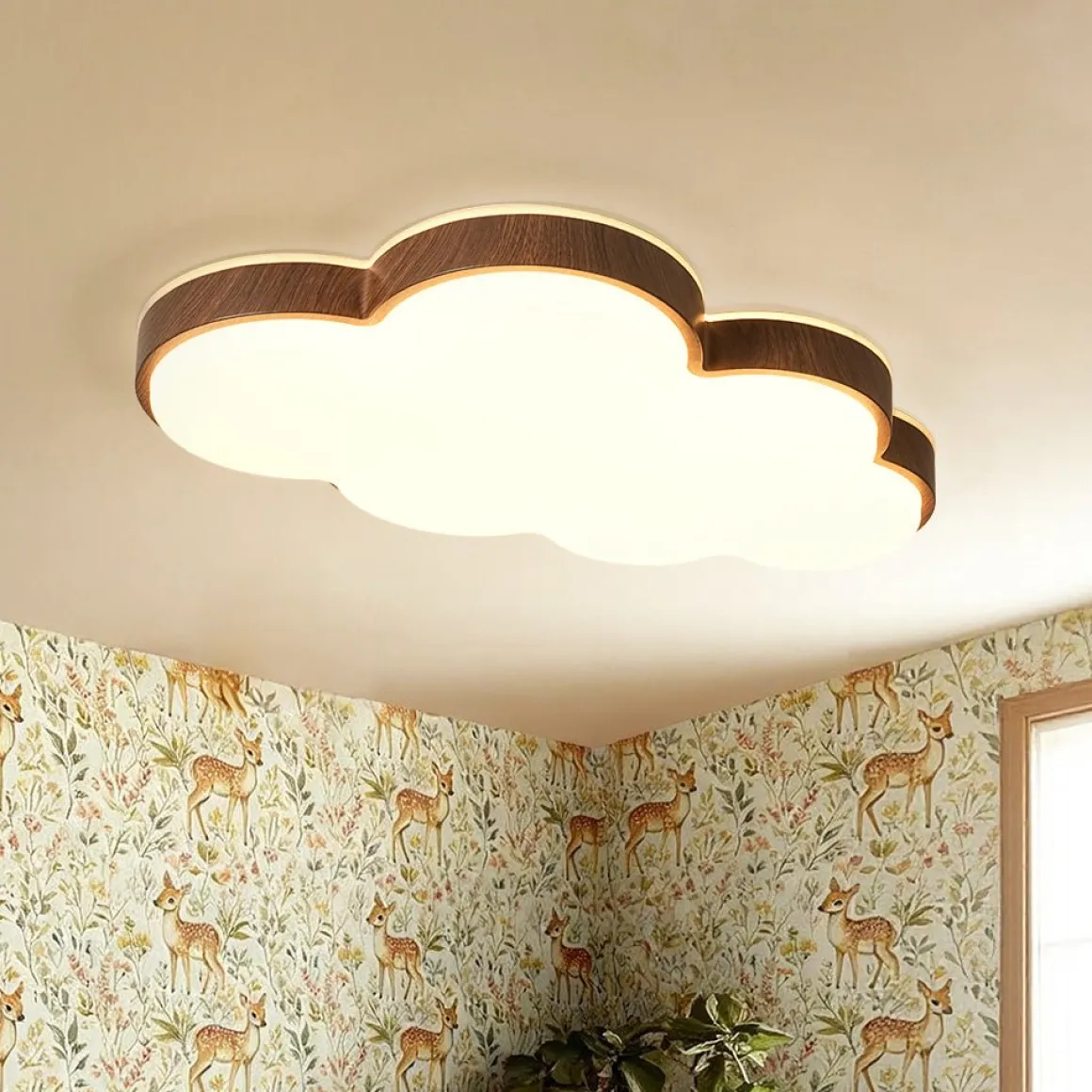 Dimmable LED Wood Accented Cloud Kids Ceiling Light