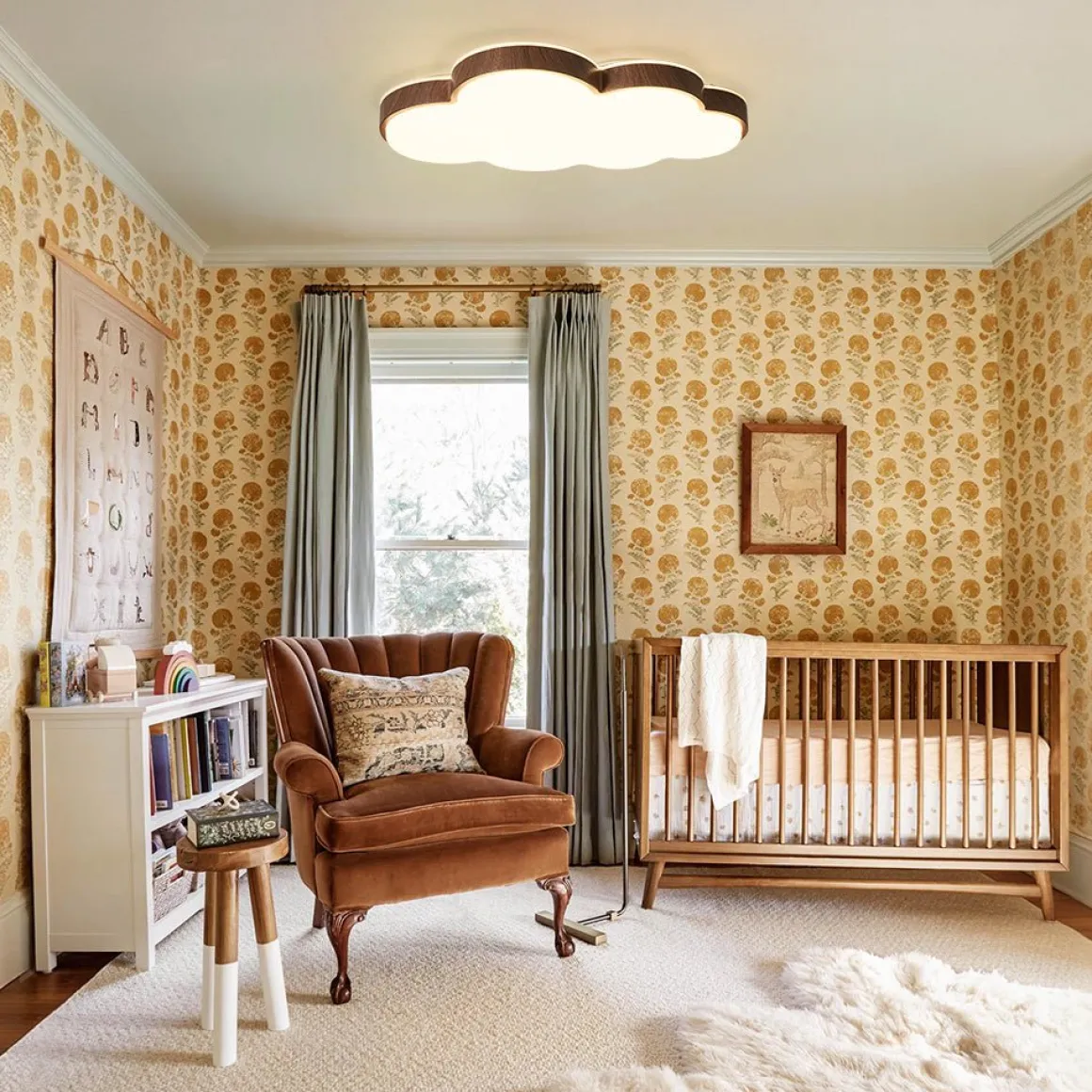Dimmable LED Wood Accented Cloud Kids Ceiling Light