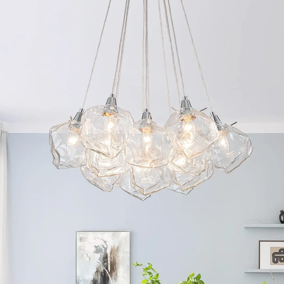Dimmable 13-Light Frozen Glass Ice Style Cluster Chandelier