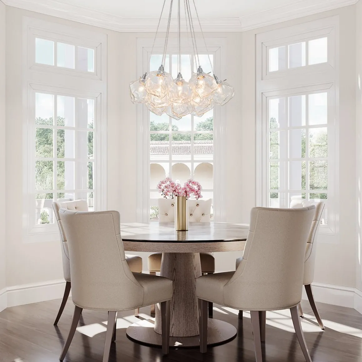 Dimmable 13-Light Frozen Glass Ice Style Cluster Chandelier
