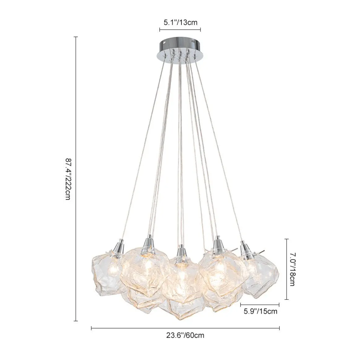 Dimmable 13-Light Frozen Glass Ice Style Cluster Chandelier