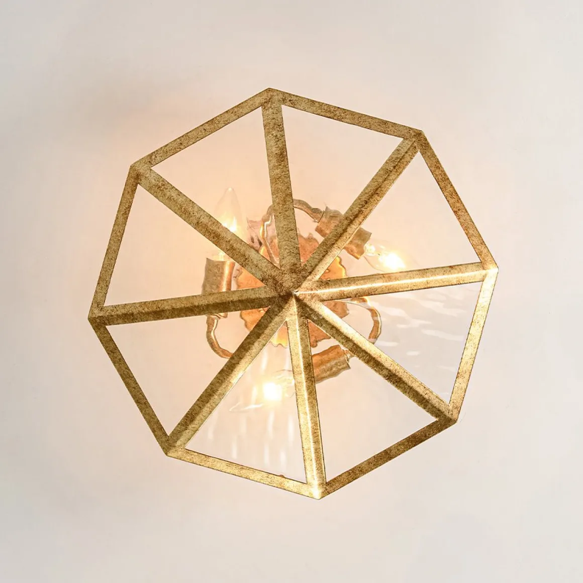 Distressed Gold Geometric Water Glass Cage Semi Flush Mount