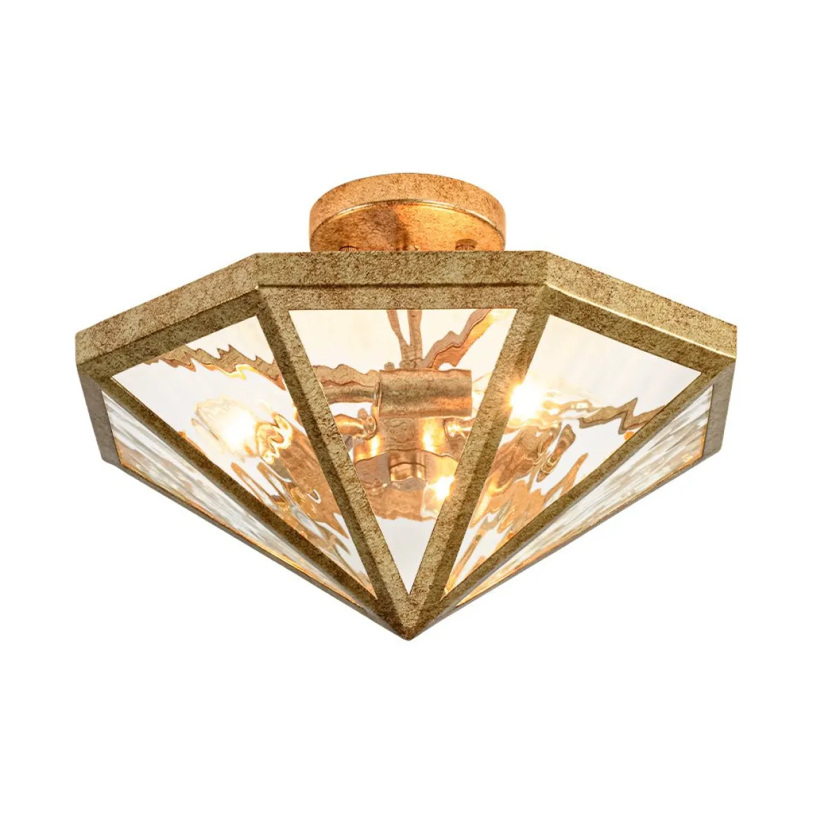 Distressed Gold Geometric Water Glass Cage Semi Flush Mount