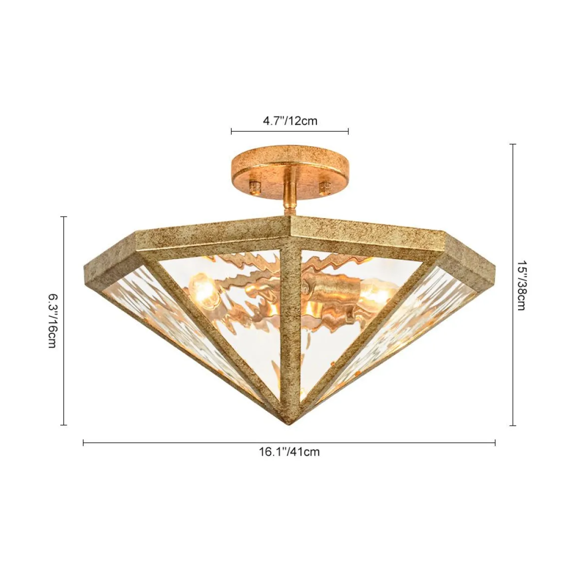 Distressed Gold Geometric Water Glass Cage Semi Flush Mount