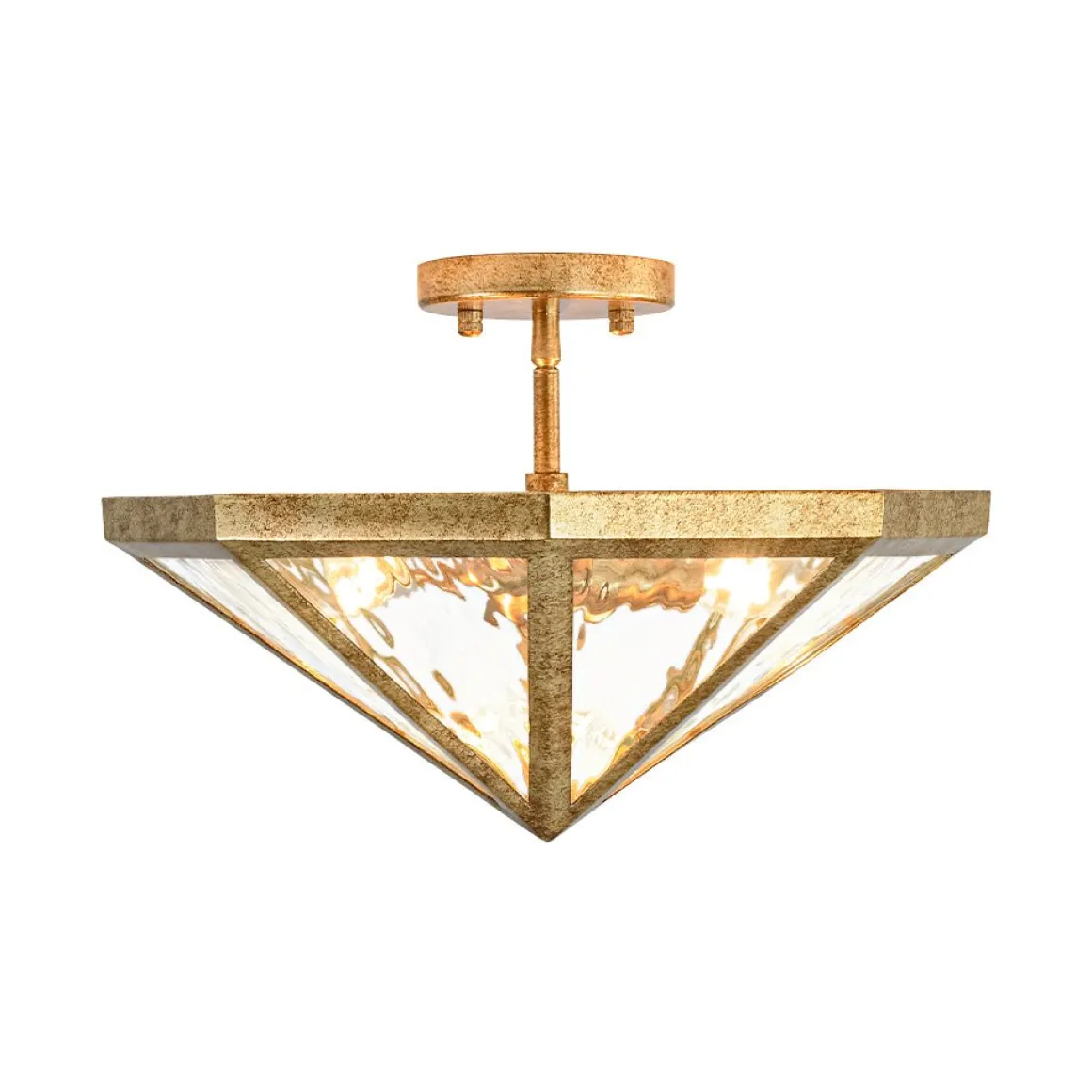 Distressed Gold Geometric Water Glass Cage Semi Flush Mount