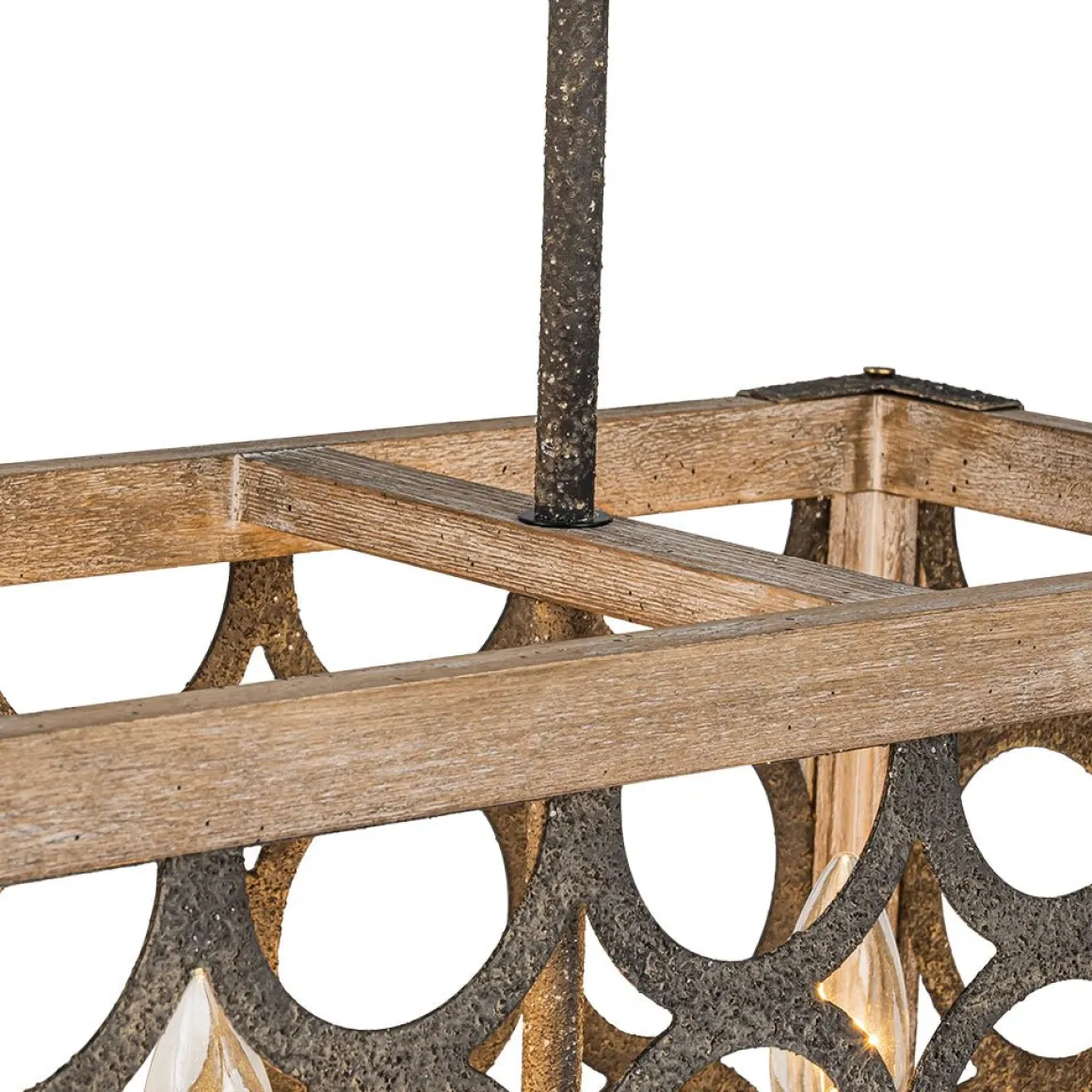Farmhouse Antique Wooden Rectangle Box Linear Chandelier