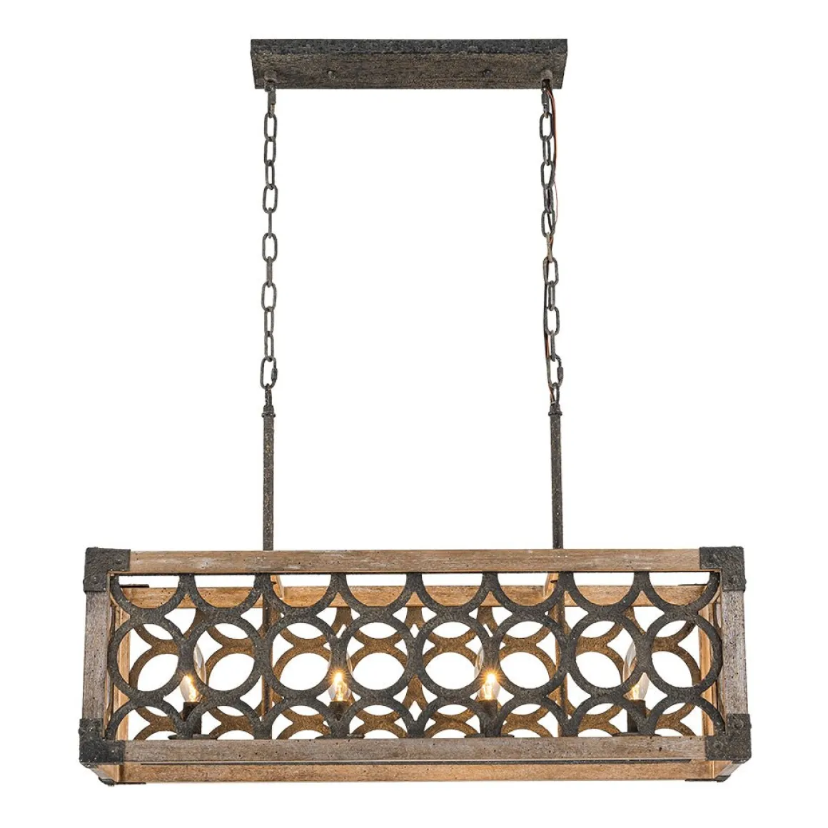 Farmhouse Antique Wooden Rectangle Box Linear Chandelier