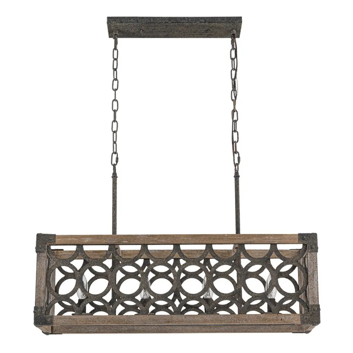 Farmhouse Antique Wooden Rectangle Box Linear Chandelier