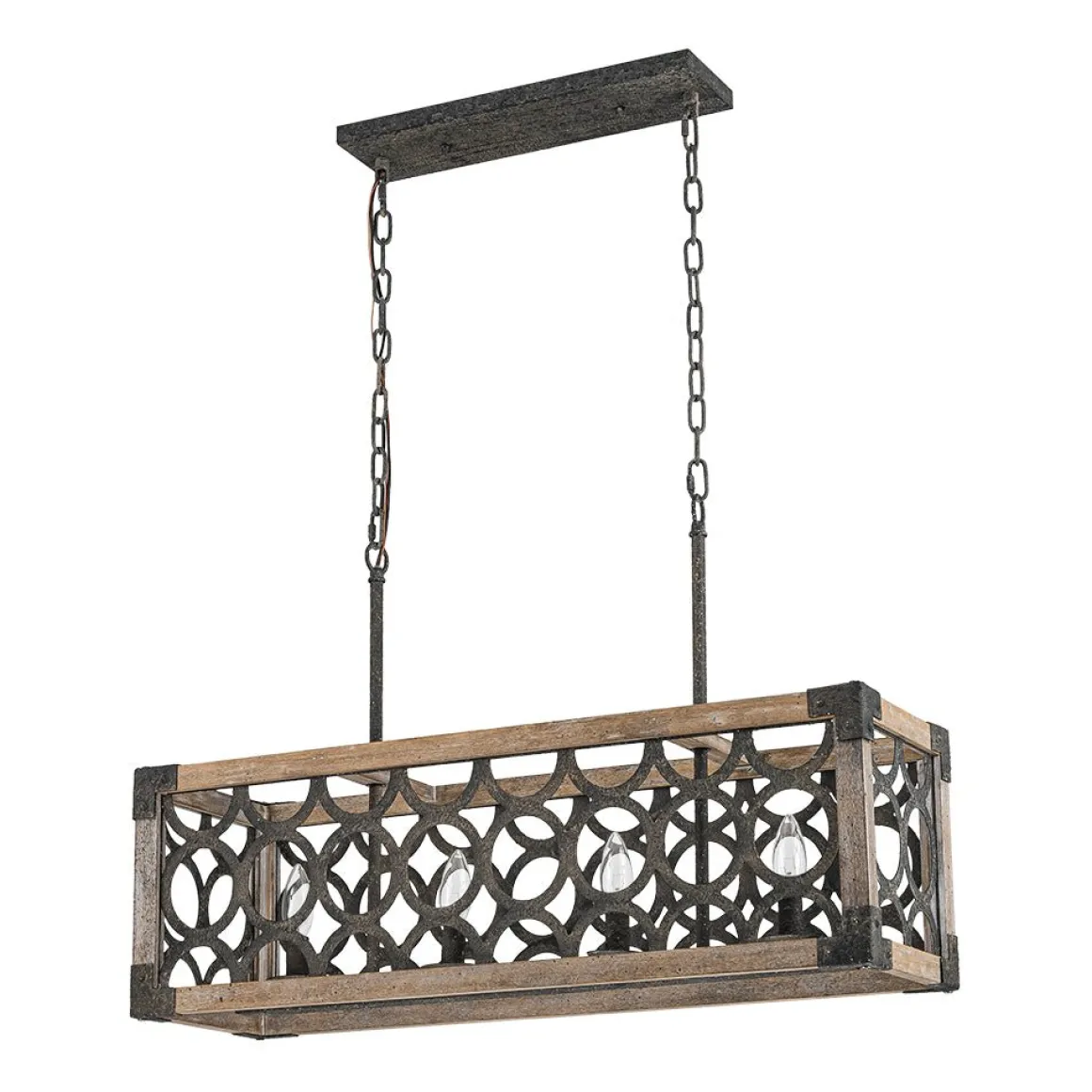 Farmhouse Antique Wooden Rectangle Box Linear Chandelier