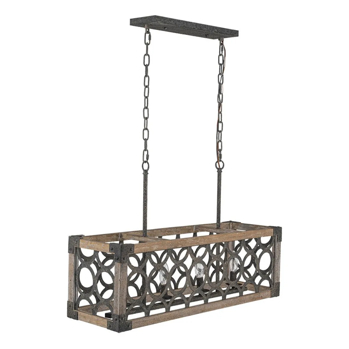 Farmhouse Antique Wooden Rectangle Box Linear Chandelier