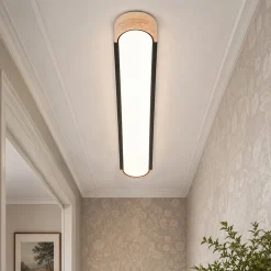 Farmhouse Black Mesh Wood Dimmable LED Oval Ceiling Light