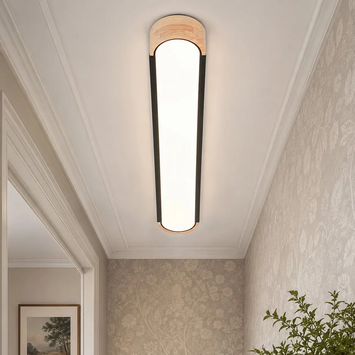 Farmhouse Black Mesh Wood Dimmable LED Oval Ceiling Light