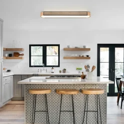 Farmhouse Black Mesh Wood Dimmable LED Oval Ceiling Light