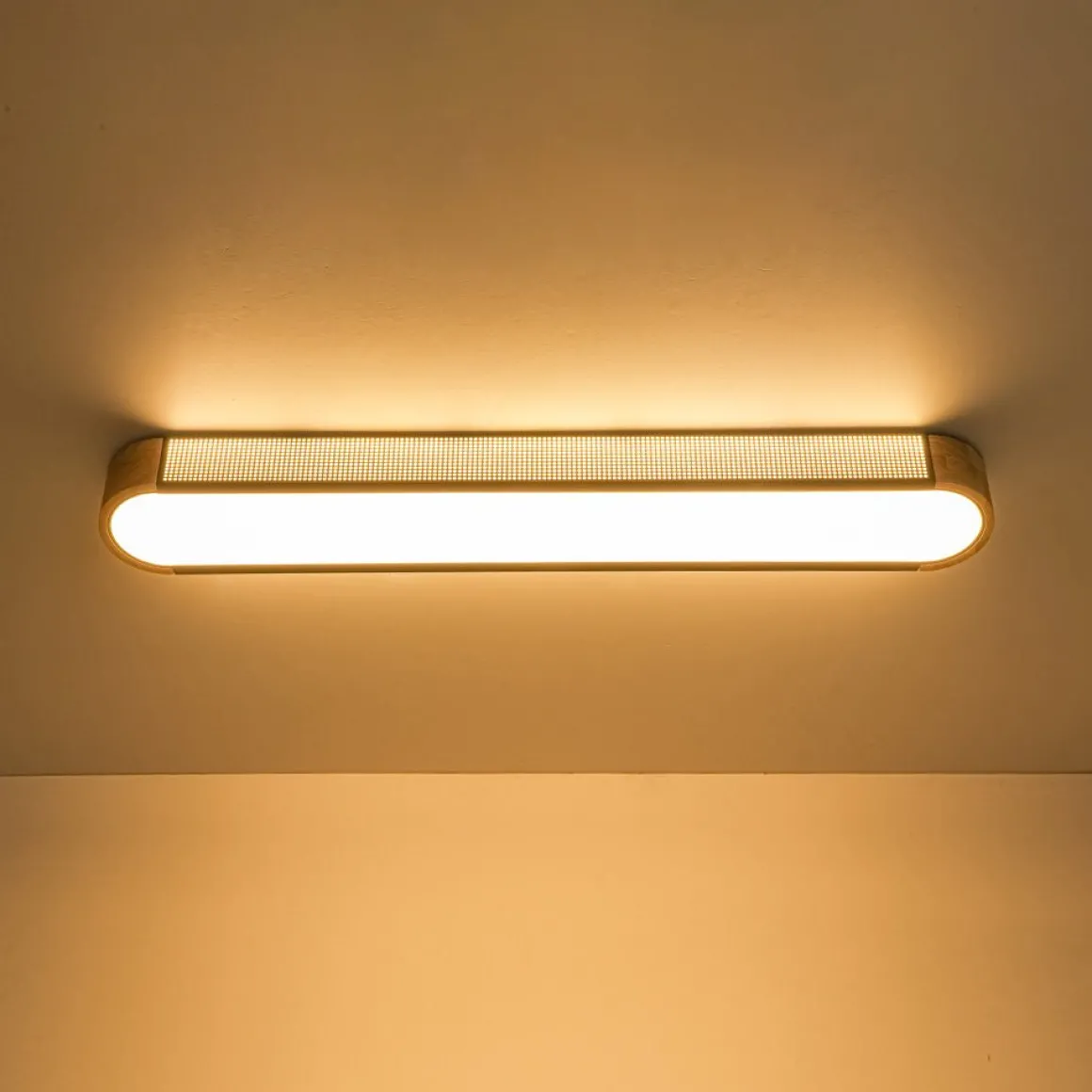 Farmhouse Black Mesh Wood Dimmable LED Oval Ceiling Light