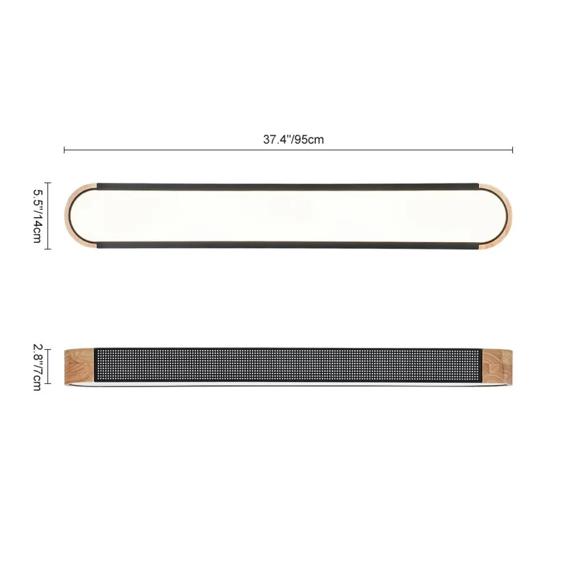 Farmhouse Black Mesh Wood Dimmable LED Oval Ceiling Light